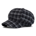 Vintage black and white plaid newsboy cap for women in autumn winter fashion style - Black / Adjustable