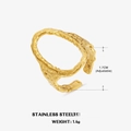 Adjustable hollow stainless steel open ring with hammered gold texture finish - Gold Oval Ring