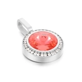 Chic silver titanium pendant with round pink crystal and sparkling diamond halo - Pink Gem Style (KP100744-K)