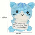 Blaue handgehäkelte Katzenpuppe mit Motivationskarte, 9 cm große weiche Tierfigur - Blauer Bart Katze Blau