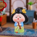 Cartoon style Tang Dynasty girl figurine playing flute in blue and green hanfu dress - 1229-1 Green Skirt