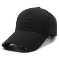 Classic black baseball cap with 3D embroidery featuring palm tree and PRAIS text logo - Adjustable / Black with Black Embroidery