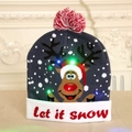 Navy blue LED knitted Christmas hat featuring reindeer pattern and let it snow text - Purple Deer Pattern