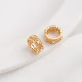 Detail view of 14K gold plated hollow lace beads with cubic zirconia for jewelry making - 11# Pave Crystal Ring / 10x4mm / 14K Gold