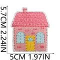 Detailed pink cartoon house embroidery patch with height and width dimensions shown - Pink House (12号)