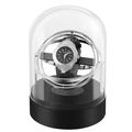Automatische horlogeopwinder met zwarte ronde basis en glazen koepel display - Zilver-Stekker-Type A / Enkele sleuf-Stekker