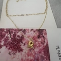 Layered gold necklace featuring a dainty bead chain and a bold 3D initial R pendant - Letter R (20240329（3-6-10）)