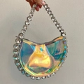 Bolso holográfico de lentejuelas con diamantes de imitación en acabado iridiscente - Plata Láser