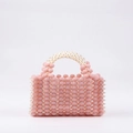 Handgefertigte Perlenhandtasche mit rosa Perlenkörper und elfenbeinfarbenen Griffen - Rosa