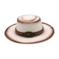 Chapeau de cowboy en laine écru avec bord dégradé marron et boucle métallique tête de taureau - Taille unique / Blanc