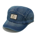 Washed blue denim 5-panel baseball cap with vintage distressed finish and patch detail - M(56-58cm) / Navy Blue