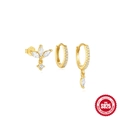 S925 sterling silver earring set in gold with marquise zircon stones and hoop designs - 3Pcs Per Set / Gold #1 (Marquise Flower)