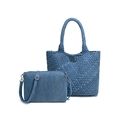 Gewebtes blaues Denim-Taschen-Set mit passender Umhängetasche und Gurt - Zweiteiliges Set / Denim-Blau