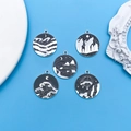 Minimalist black enamel landscape charms with mountains and waves in silver plating - 5 Pieces Set