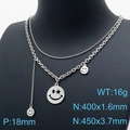 Zilveren dubbele laag ketting met smiley en ster hanger op een zwarte mannequin - Staalkleur (KN198076-KLX)