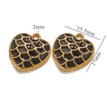 Golden titanium steel heart pendant with black enamel scales and 15.5mm size markings - Gold Black Fish Scale Heart
