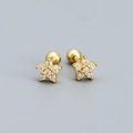 Minimalist golden 925 silver flower stud earrings with white cubic zirconia and ball back - Yellow Gold (White Stone)