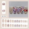 Rainbow cat eye press-on nails set with hand-painted fruit patterns and 24-piece glitter tips - Colorful Fruit Style (W1758) / Glue Type