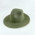 Sombrero fedora de paja verde oscuro con ala ancha para protección solar clásica - Azul grisáceo