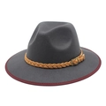 Classic British army green fedora hat with burgundy brim trim and braided rope belt - M (56-58cm) / Gray
