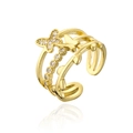 Anello farfalla in rame placcato oro 18K con zirconi bianchi e fascia aperta regolabile - Aperto Regolabile / Stile Farfalla Dorata (12222)