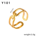 Detail view of gold geometric hollow ring with vertical stripes, width 0.7cm and weight 1.6g - Y101-Gold Hollow Chain Style Open Ring