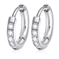 Pendientes de aro de acero inoxidable pulido con circonitas brillantes incrustadas - Oro de 18K / Color Acero