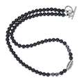 Detail of 6mm black obsidian bead necklace with stainless steel silver OT toggle clasp - Black Magnetic Stone Necklace