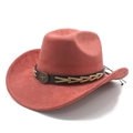 Coral red faux suede western cowboy hat with wide brim and bull head metal emblem decoration - M (56-59cm) / Brick Red Suede