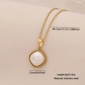 Collar de acero inoxidable dorado con colgante cuadrado e incrustación de perla blanca - 4# Cuadrado (N1548)