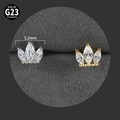Detail of 5.2mm crown-shaped G23 titanium labret studs with silver and gold finishes - Crown NO-1 / Silver