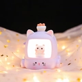 Cute purple cat themed night light with TV design on decorative starry background - Night Light / Purple Cat