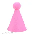 Pink mini pet party hat with plush ball top for dogs and cats, size 6cm by 9.5cm - Felt Pom Pom Hat / Pink