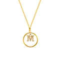 Polished gold M letter pendant necklace with sparkling cubic zirconia on an O-chain - Letter M (S-N051-M)