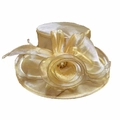 Elegant champagne organza sun hat featuring a large 3D flower and pearl embellishment - M / Gold Yellow
