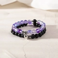 Couples beaded bracelets with purple gradient and matte black stones and heart magnets - Purple Matte Glass And Black Matte With Round Magnet (BNS-0221)
