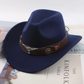 Donkerblauwe cowboyhoed van wolvilt met bruine leren band en metalen stier-kop gesp - Eén maat 57-58cm / Lederen Band met Koeienschedel Stijl / Marineblauw