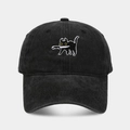 Casquette de baseball délavée avec broderie chat noir tenant un couteau de style rétro - Noir
