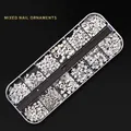 Nail art decoration set G-35 with silver metal studs and crystals in 12-grid storage box - G-35 Style (Silver White Multi-shape Mixed Jewelry)