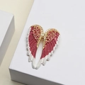 Exquisite angel wing brooch with pink and white enamel and sparkling rhinestones - Angel Wings Brooch - Pink