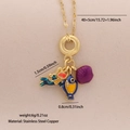 Gold stainless steel necklace with mermaid and fish pendants with measurement labels - 5# Sea Fish (Mermaid/Fish/Purple Charm)