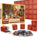 Calendrier de l'Avent de Noël avec 24 boîtes et puzzle de 1008 pièces motif Père Noël vintage - Style sd37 (70x50cm)