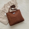 Brown corduroy tote bag for women featuring Fashion Instinct label and double shoulder straps - Brown