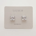 Princess cut cubic zirconia stud earrings in S925 sterling silver settings - 925 Silver / White