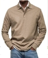 Men's casual long sleeve polo shirt in khaki brown with textured knit fabric - S / Khaki