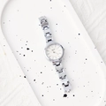 Elegant silver quartz watch with diamond-studded bracelet and white dial for women - Silver Strap White Dial White Hands
