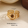 Anello in acciaio inossidabile dorato con occhio di tigre e design a catena - Stile a Catena con Perline Traforate (009)