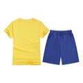Kids summer short sleeve set featuring yellow T-shirt and navy blue shorts in size 140 - Top And Bottom / Yellow/Royal Blue / 100cm