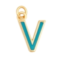 Letter V initial pendant with gold border and blue enamel finish for jewelry making - Sky Blue - Letter V