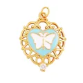 Goldener Herzanhänger mit blauem Emaille, weißem Schmetterling und Zirkonstein - Aquablaues Herz Schmetterling